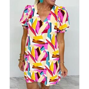 Women's Abstract Printed V-Neck Dress | New with Tags | XL